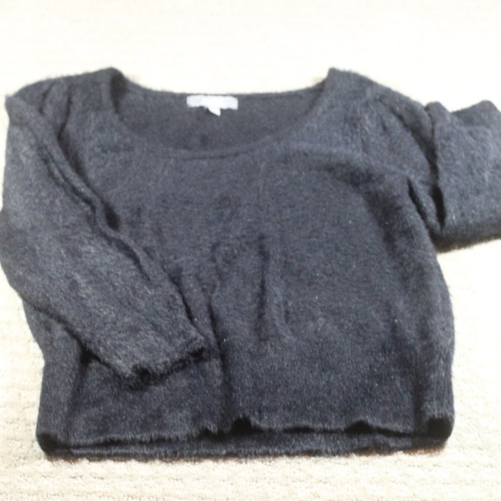 Marled Reunited Size L Black Eyelash Fuzzy Scoop Neck Sweater
